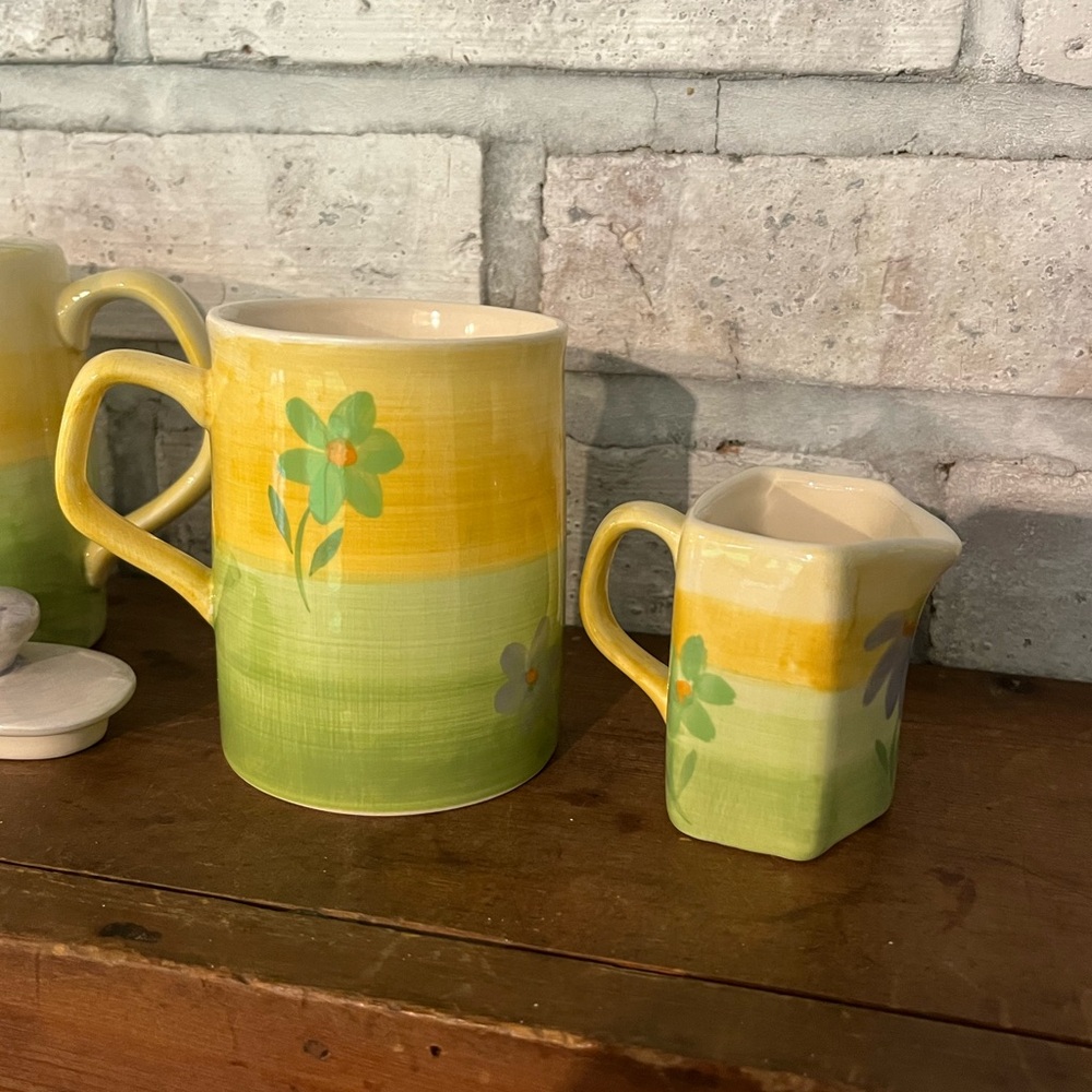 Vintage Herman Dodge And Sons Curved Teapot, Mug & Creamer Yellow Floral Design - Picture 7 of 8